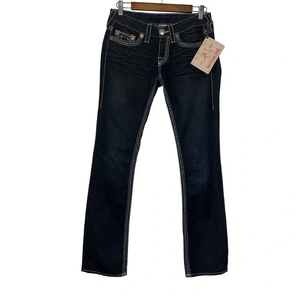 NWT True Religion Womens Johnny Big T Dark Wash Big Stitch Straight Leg Jeans 27 - Picture 2 of 13